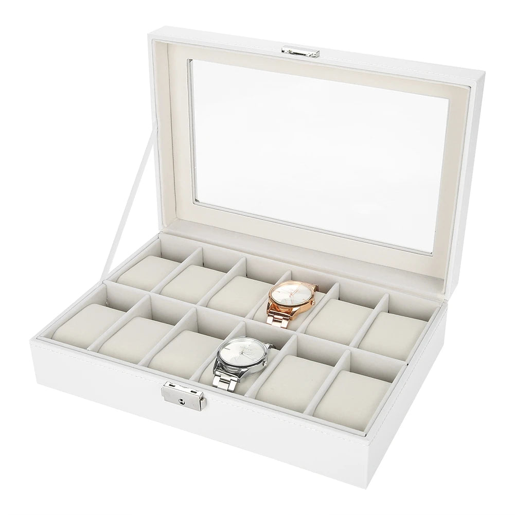 Watch Display Case 12 Grids PU Leather Watch Holder Wristwatch Display Case Jewelry Gift Storage Box Organizer for Watchmaker Qme