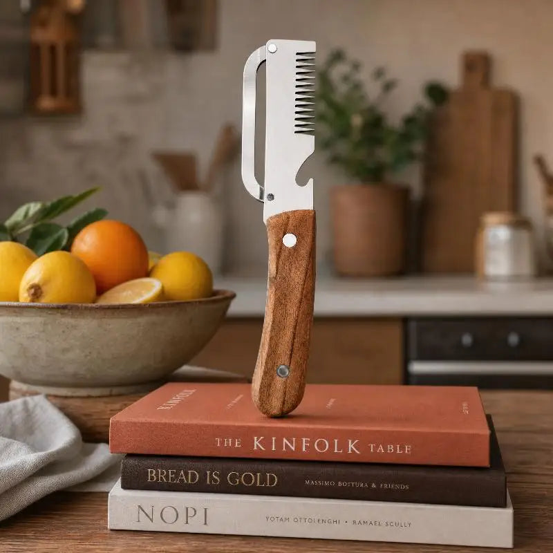 3-in-1 Stainless Steel Serrated Vegetable Peeler Wooden Handle Slicer Qme
