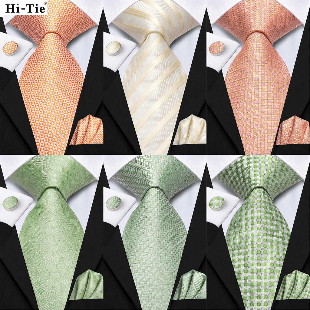 Hi-tie Men's Ties Solid Dot Striped Jacquard Necktie Accessories Qme