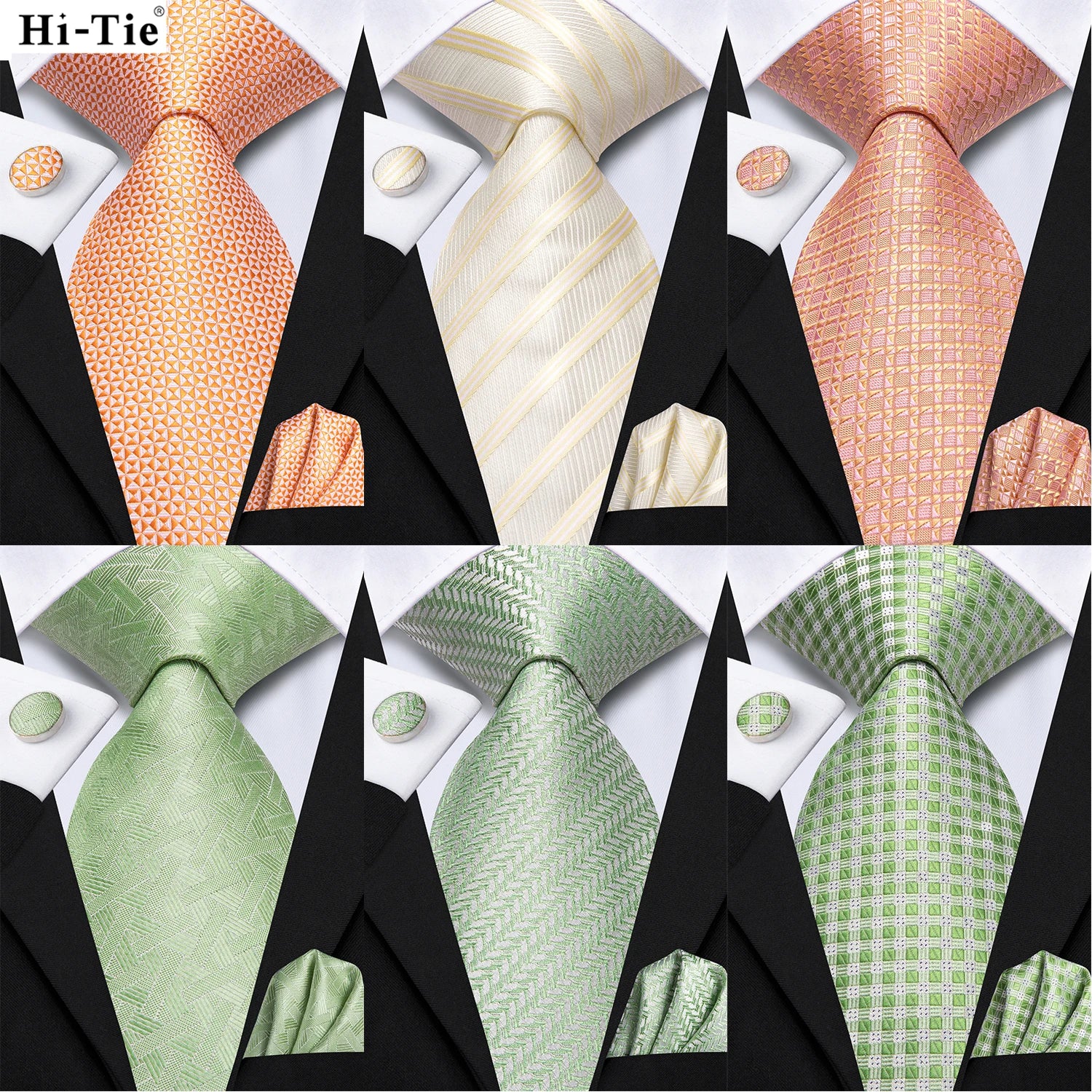 Hi-tie Men's Ties Solid Dot Striped Jacquard Necktie Accessories Qme