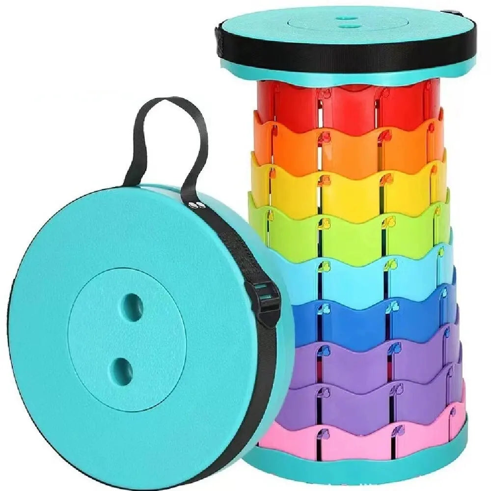 Outdoor Portable Rainbow Fold Expandable Lightweight Plastic Stool Travel Queue Camping Fish Home Saving Space Telescopic Stool Qme RBG-GREEN