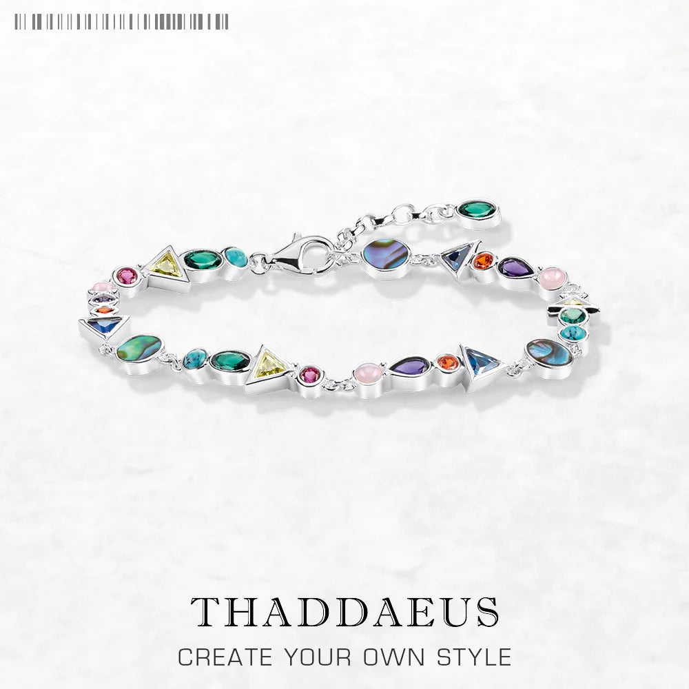 Paradise Journey Bracelets New Colourful Link Chain 925 Sterling Silver Fashion Jewelry Boho Gift For Women Qme 17-22cm