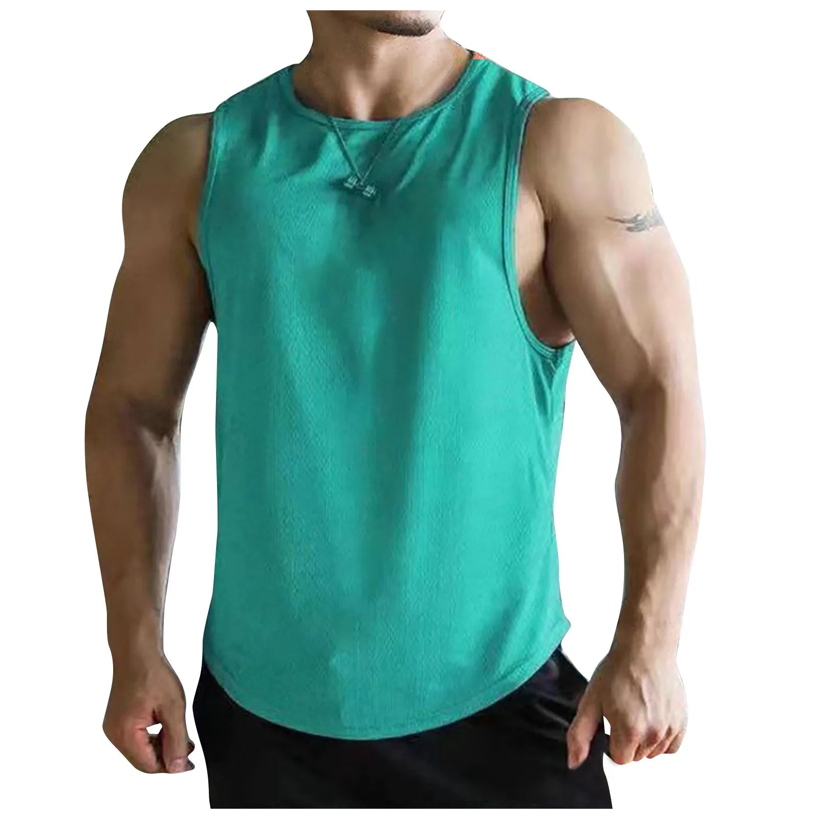 2026 Men’s Summer Solid Color Tight Vest Lightweight Breathable Quick-Dry Gym Muscle Fitness Bodybuilding Sleeveless T-Shirt Qme