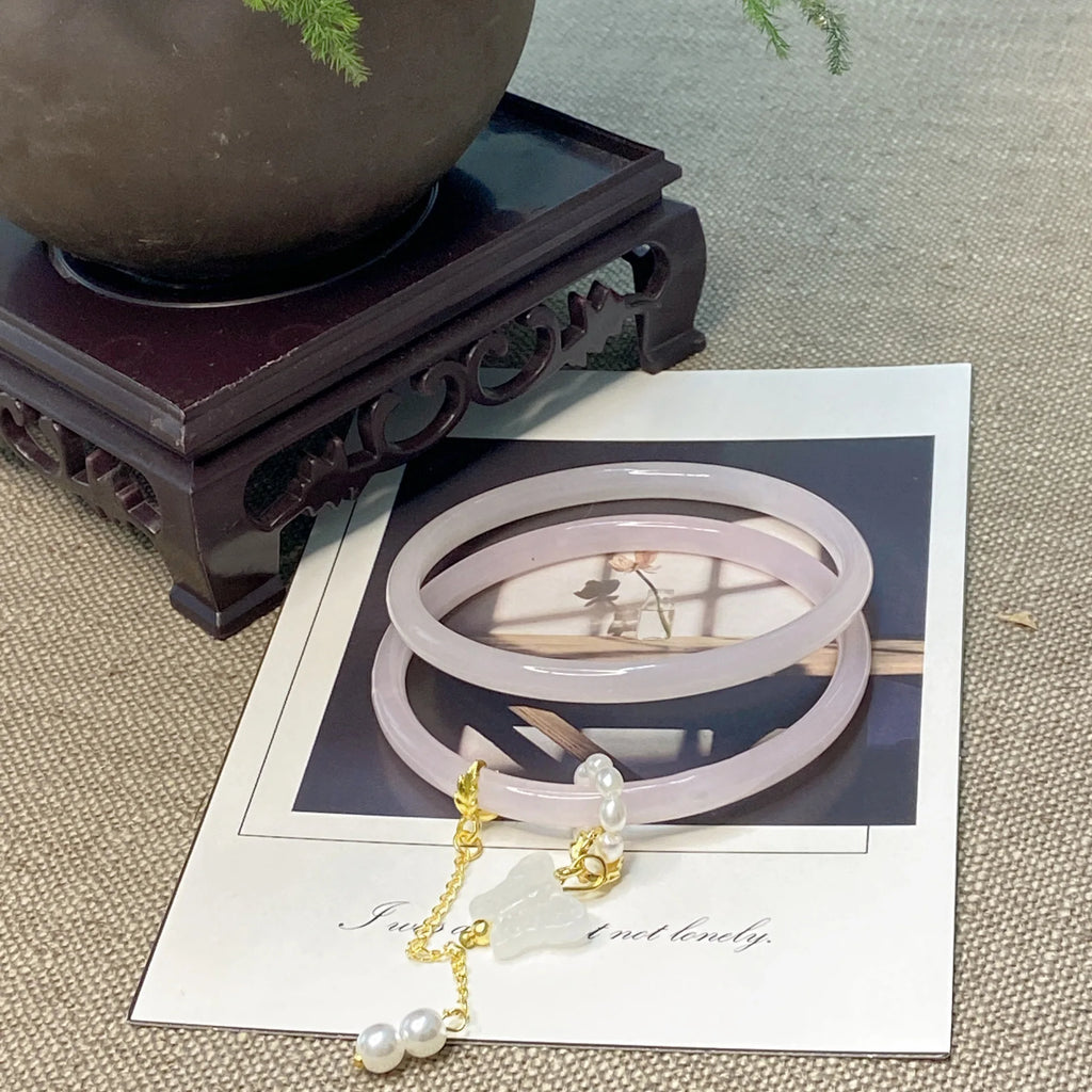 2Pcs/Set Imitate Natural Jade Jingle Butterfly Jelly Bangles Retro Simple Girl Antique Glass Bracelet Women's Jewelry Gifts Qme