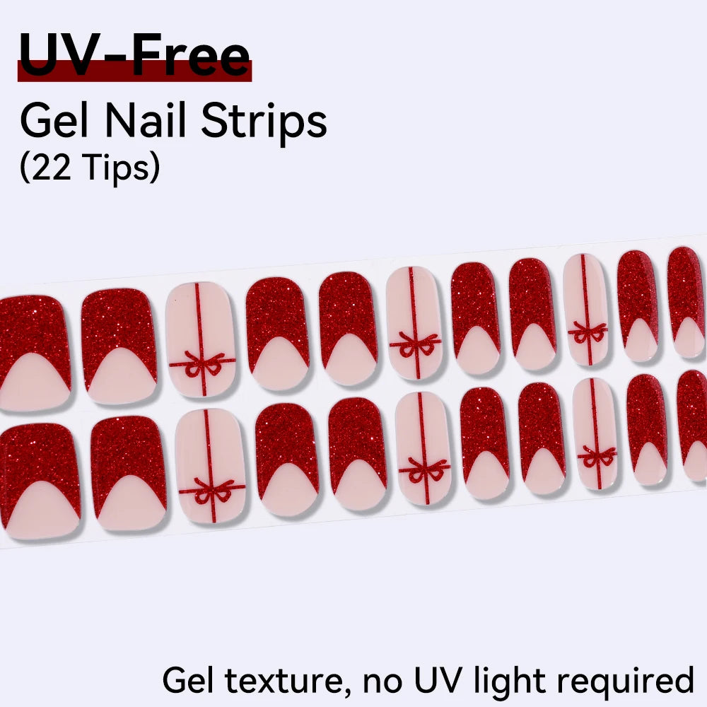 22 Tips Sheet Red French Heart UV-Free Gel Nail Stickers Long-lasting Qme BSA-0383