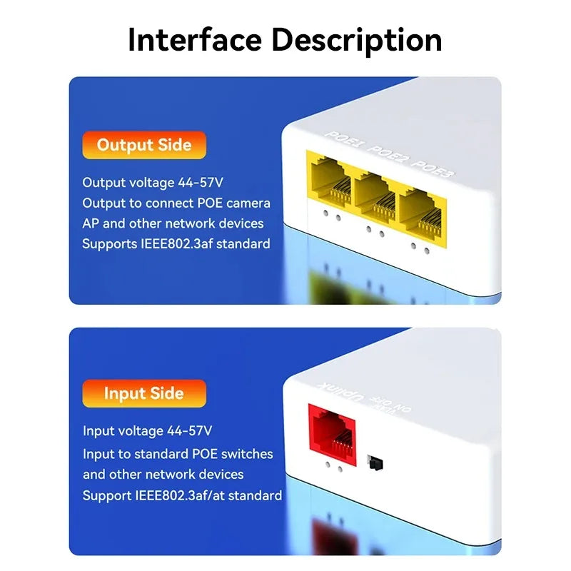 1PCS 100/1000Mbps 1-in-2/3-out PoE Repeater for IP Camera Long-Distance Network Extender RJ45 Splitter Qme