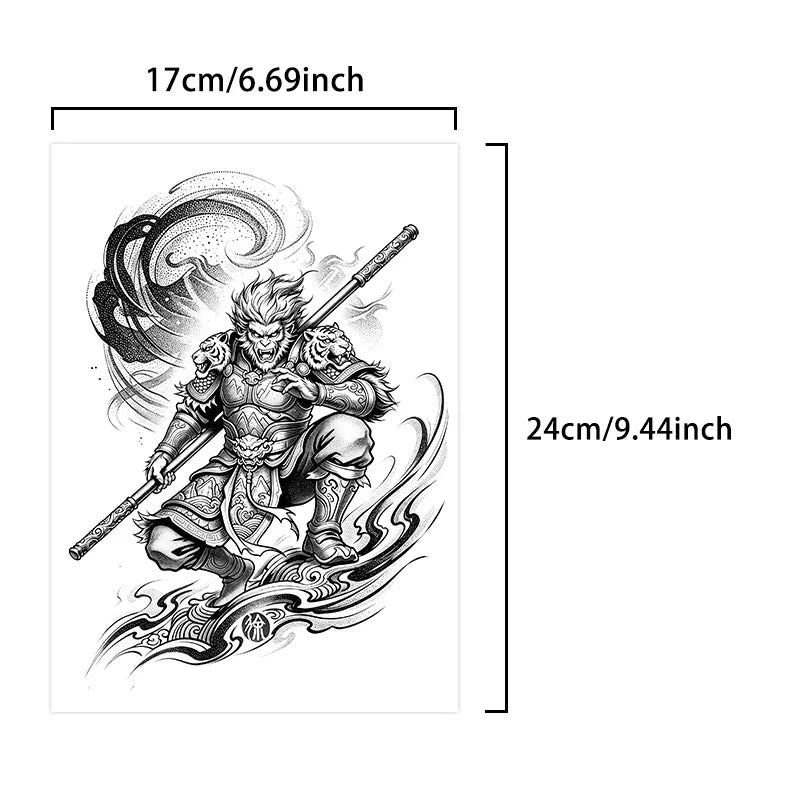 Monkey King Sun Wukong Tattoo Sticker Temporary Tattoo Oriental Herbal Juice Waterproof Long-Lasting Arm Sleeve for Men Qme HY-063