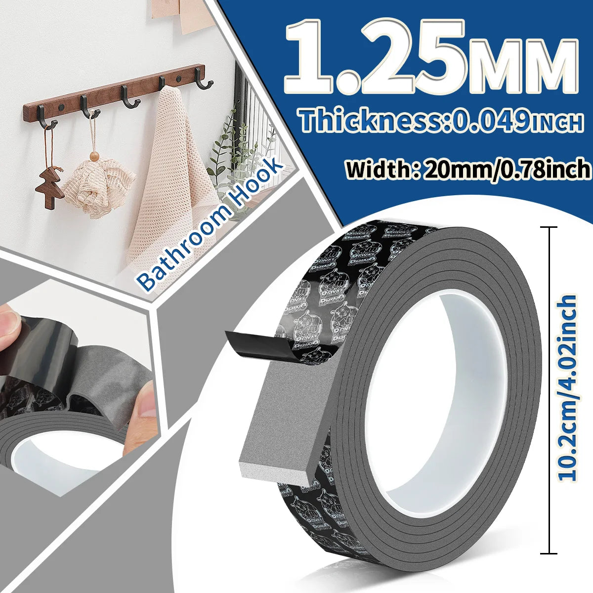 Strong Double Sided Adhesive Tape High Viscosity Thicken Fixed Vehicle-mounted Driving Recorder Black Tape No Trace Qme width-20mm 1.25mm