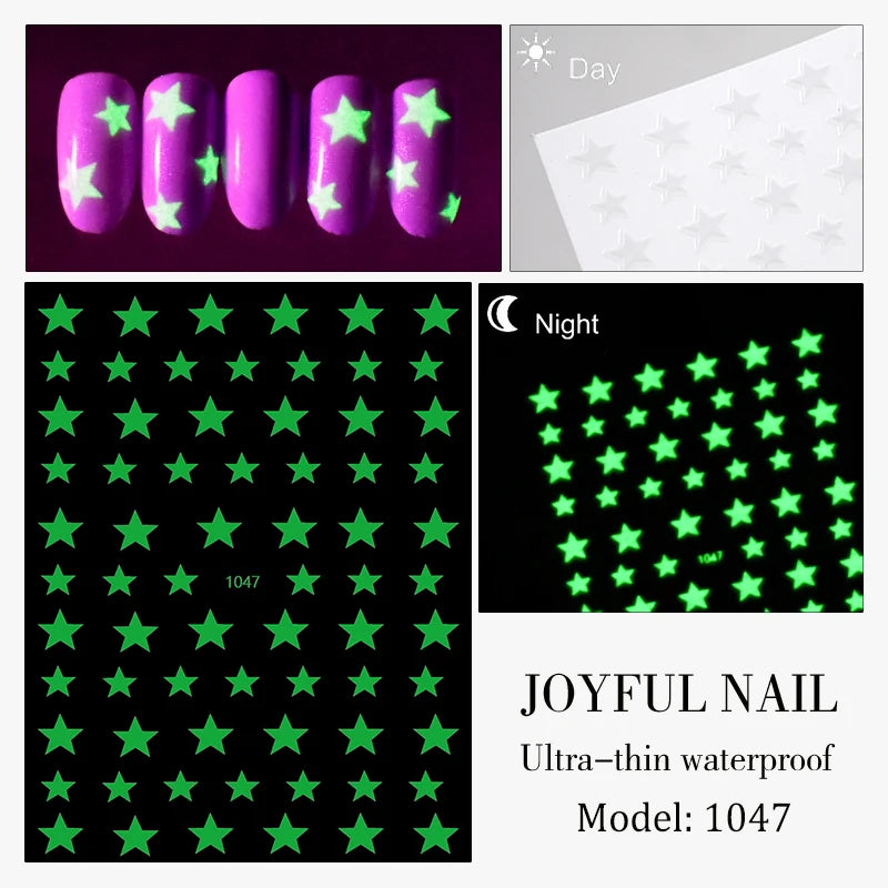 1 Sheet Glow Dark Nail Art Sticker Snowflake Flame Old English Qme 1047