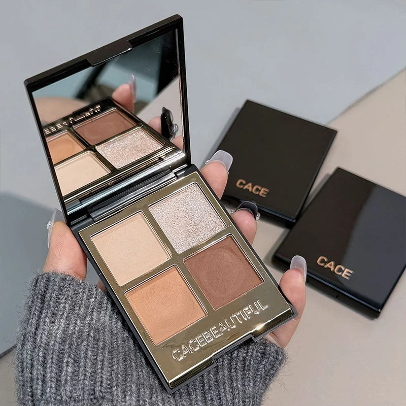 CACE Smoke Dark Grey 4-color Eyeshadow Pearly Bright Matte Glitter Eye Shadow Shimmer Pigment Palette Lasting Earth Black Makeup Qme