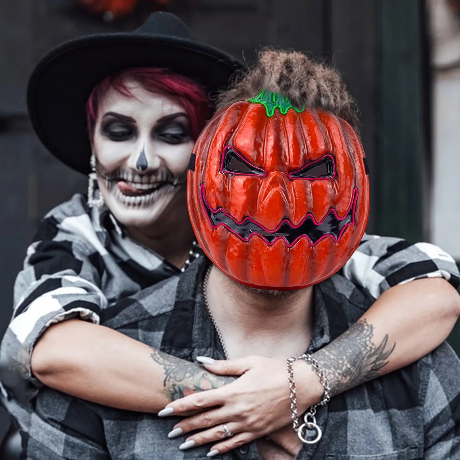 Creative Halloween Party Props Luminous LED Horror Mask Gloiwng Neon Pumpkin Head Mask Light Up Ghost Face Mask Scary Decoration Qme