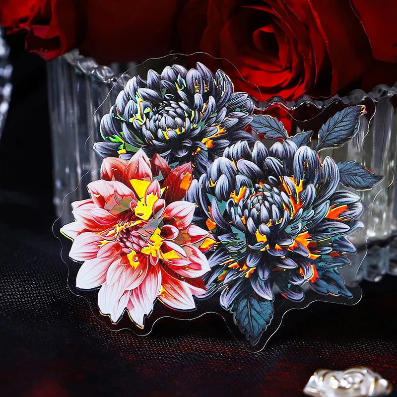10 Pcs PET Red black flowers Sticker Decoration Natural plants Stickers DIY Diary Album Scrapbook material junk journal supplies Qme