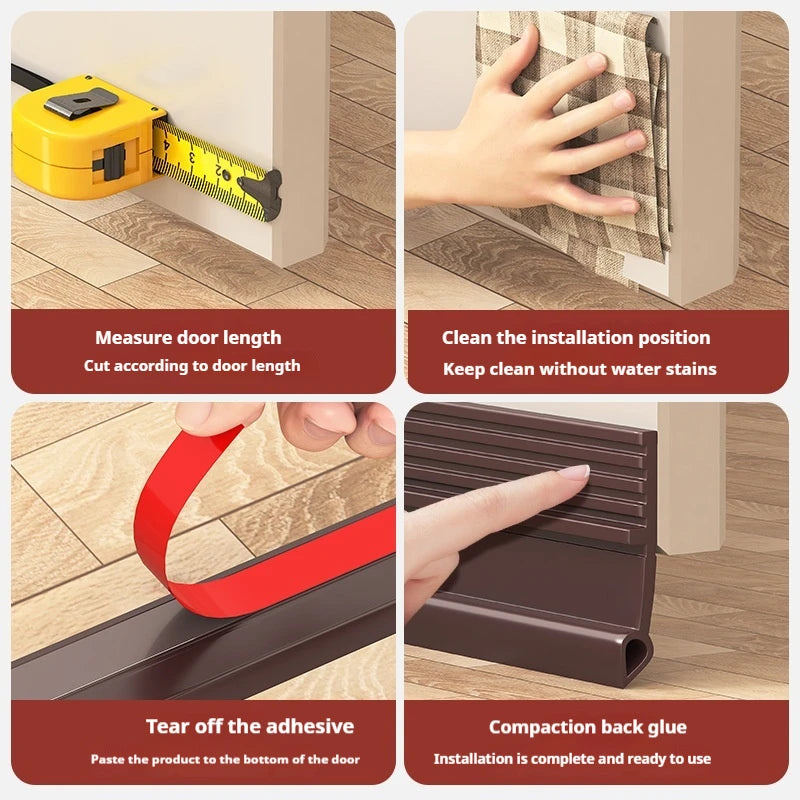 1M Self-Adhesive Windproof Door Bottom Seal Strip Double Dustproof Free-Cutting TPE 4 Colors Under Door Weatherstrip Qme