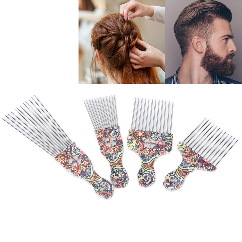 Afro Comb Afro Hair Pick Comb Hair Pick Comb Professional Afro Stainless Steel Detangle Hair Pick Comb for Curly Hair Styling Qme