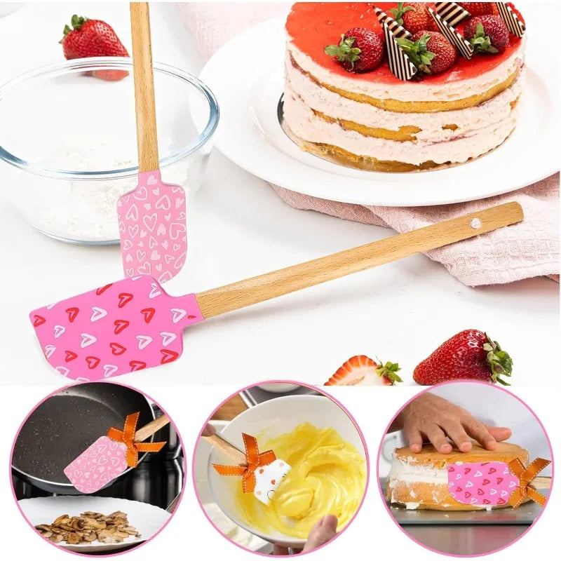 Silicone Spatula Wooden Handles Food Grade Non-stick Cooking Baking Qme