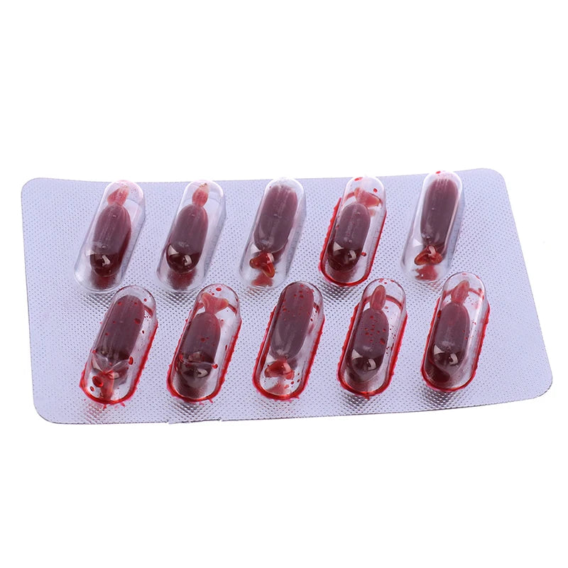 Fake Blood Pill Vampire Toy Capsules Horror Funny Halloween Prank Qme