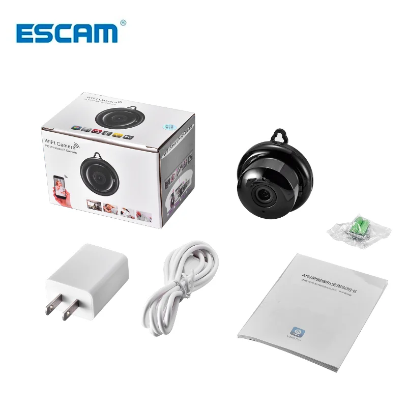 Escam V380 Mini Wifi IP Camera HD 1080P Wireless Indoor Camera Nightvision Two Way Audio Motion Detection Baby Monitor Camera Qme