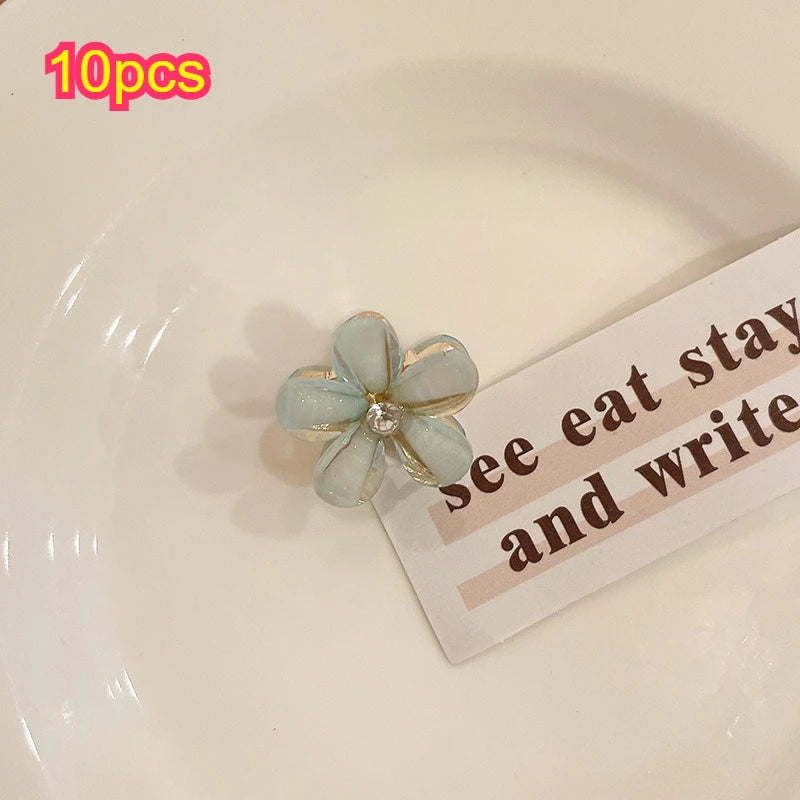 Mini alloy resin small flower small grab clip hair accessory small hair clip side clip bangs clip small hair clip Qme Blue 10pcs