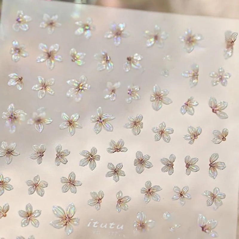 Mini 5-Petal Flower Nail Sticker Colorful DIY Decal Fresh Small Art Qme Champagne
