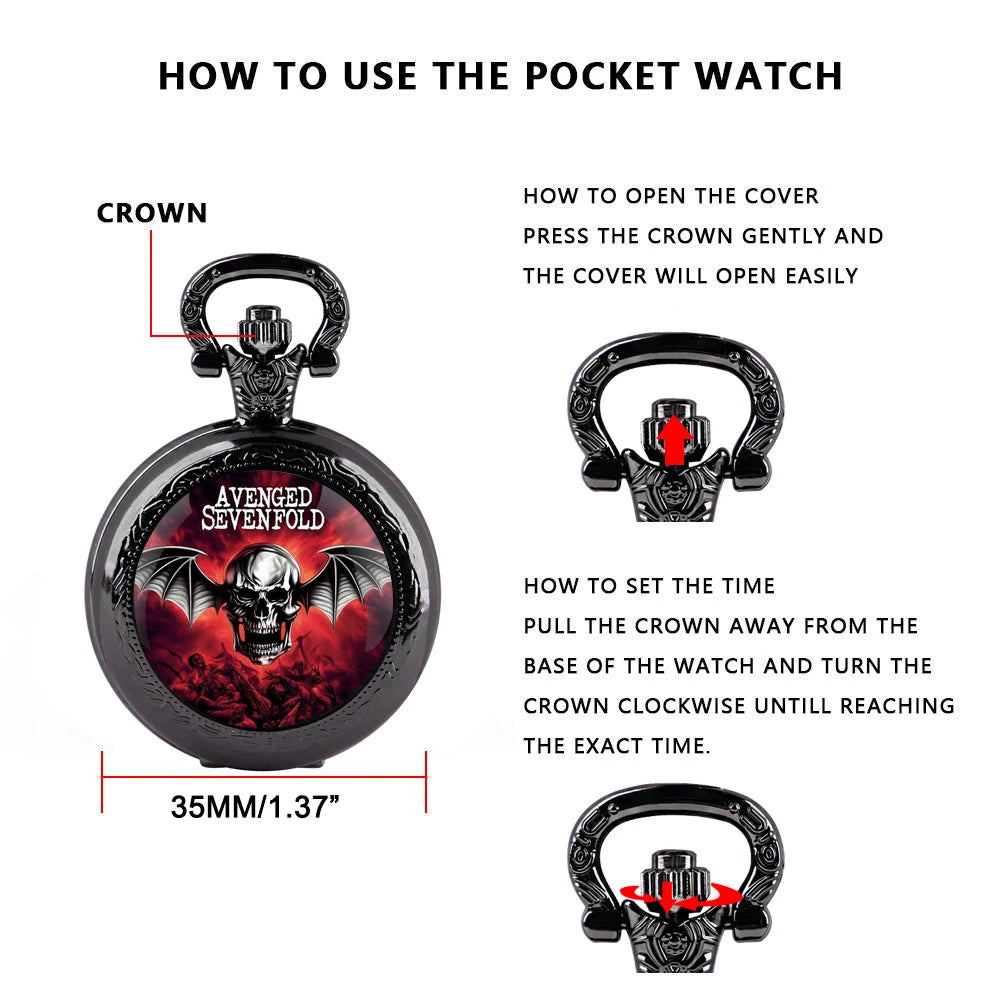 Avenged Sevenfold Design Glass Dome Quartz Pocket Watch Necklace Men Women Unique Jewelry Pendant Birthday Accessories Gift Qme