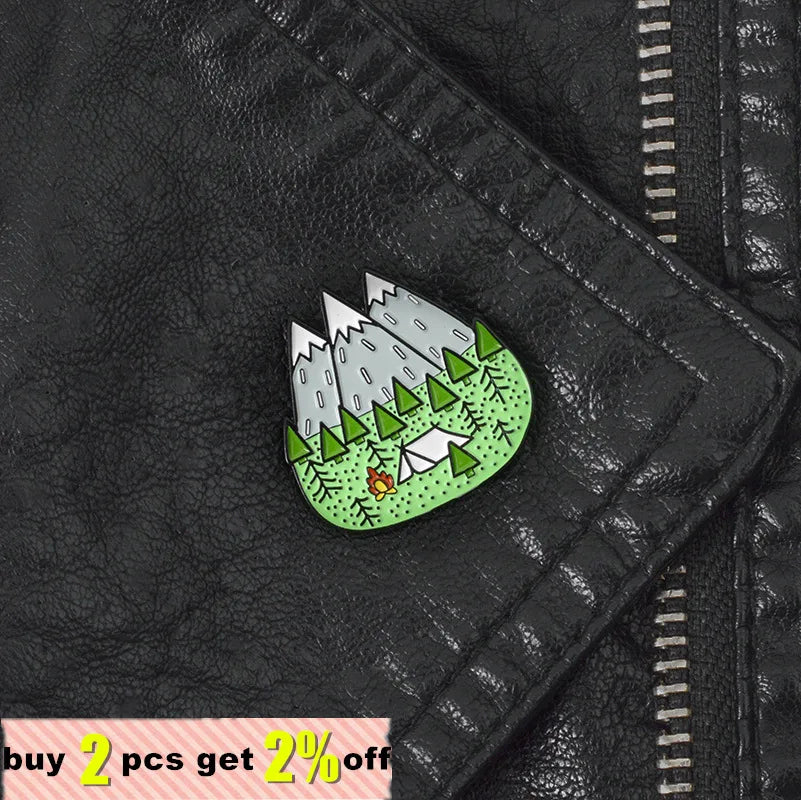 Mountains Wood Jungle Brooches Peak Nature Forest Camping Adventure Amateur Enamel Pin Badge Hat Bag Fashion Jewelry Wholesale Qme