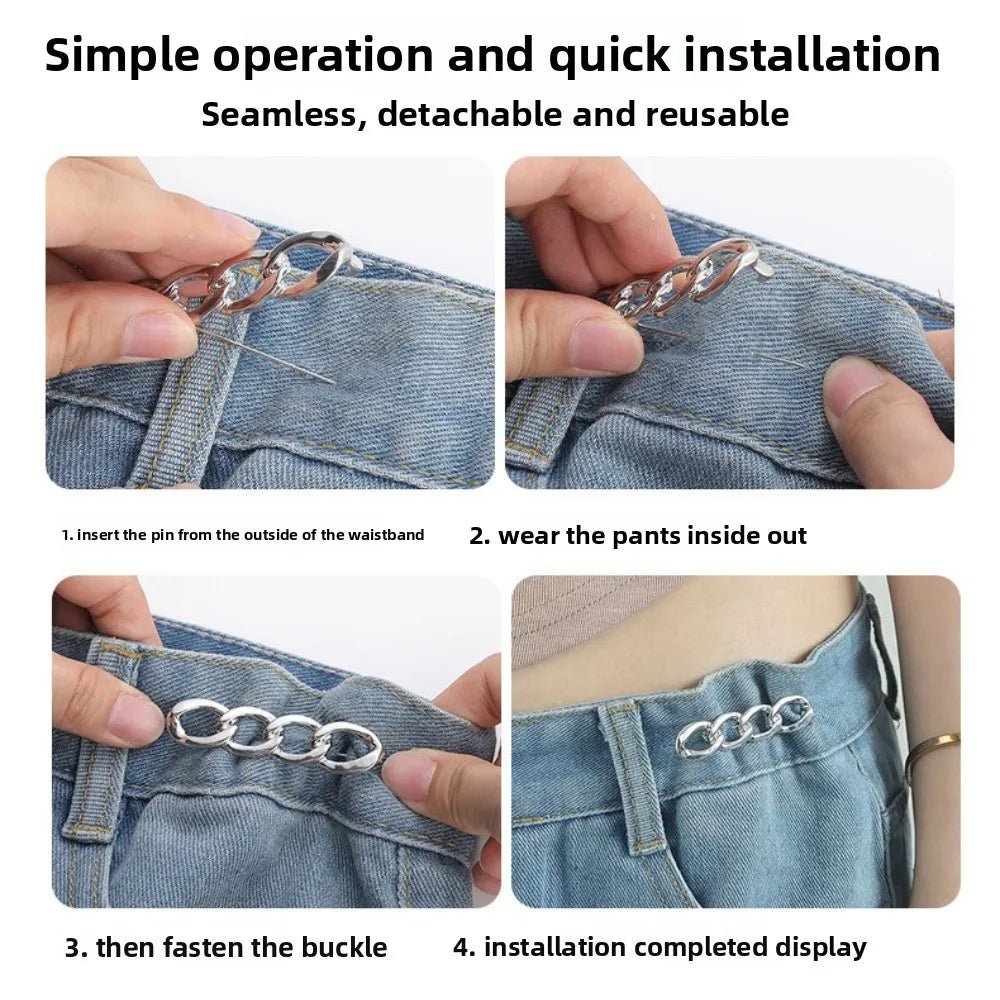Alloy 4-in-1 No Sew Waist Adjust Buckle Snap Fastener 1/3Pcs For Jeans Dresses Sleeves Widely Fit Daily Clothing Waistbands Qme