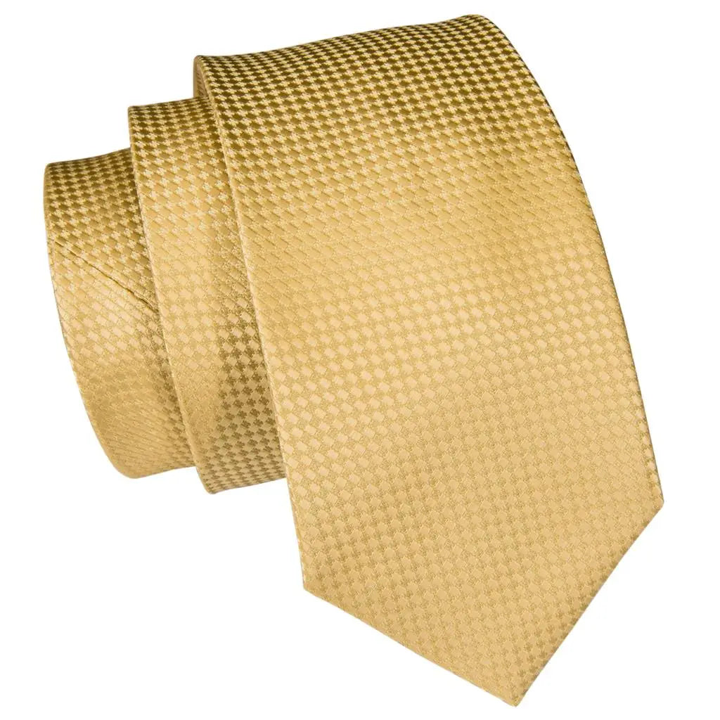 Solid Gold Yellow Ties Men Handky Cufflinks Fashion Men's Tie Wedding Qme