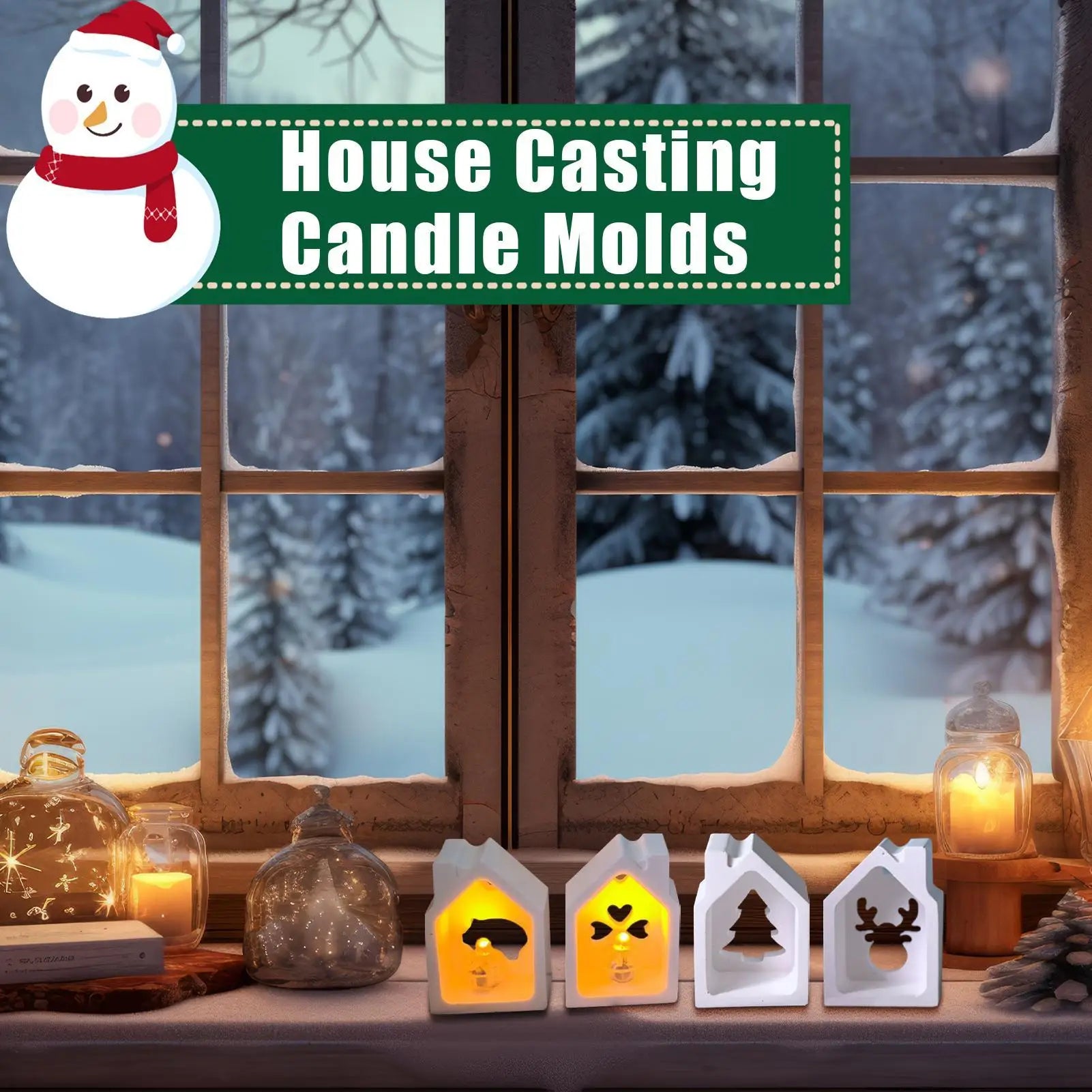 House Silicone Mold Resin 4-Cavity Christmas Mould Epoxy Plaster Qme
