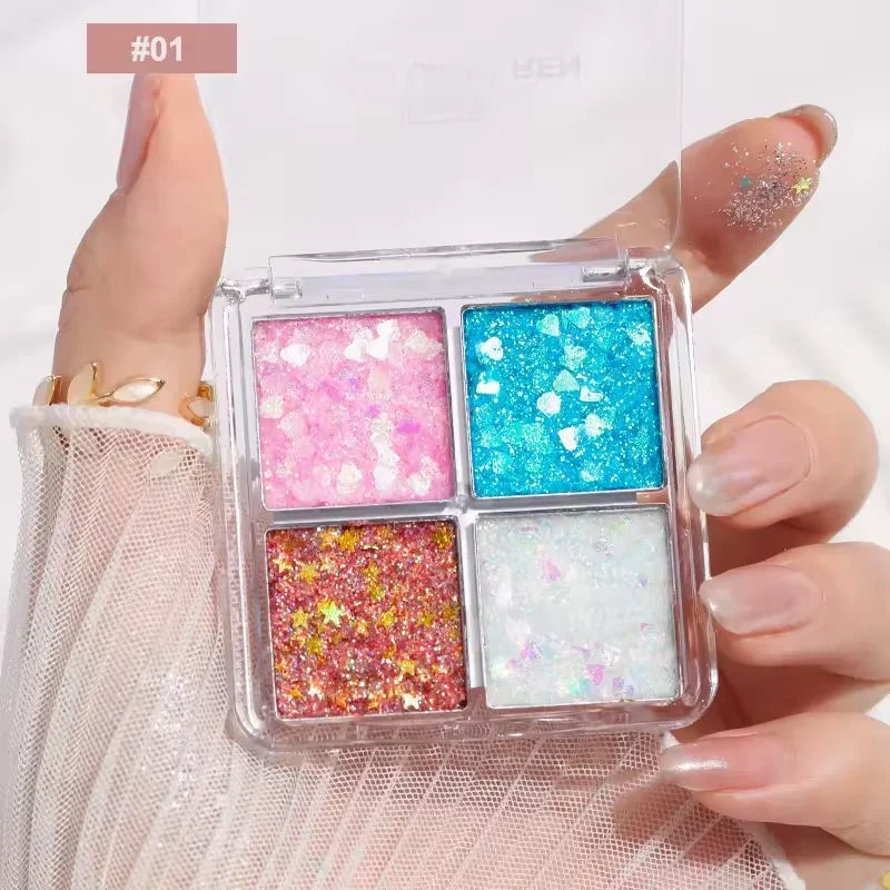 Mini 4 Eyeshadow Palette Pearl Glitter Elf Realm Pink Shimmer Sequin Qme 01