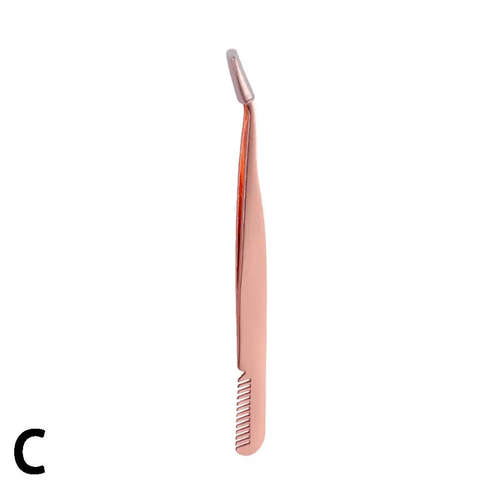 Eyelash Tweezers Steel Eyelash Extension Tweezer with Comb False Lash Application Tool for Girls Women Beginner Makeup Qme rose gold China