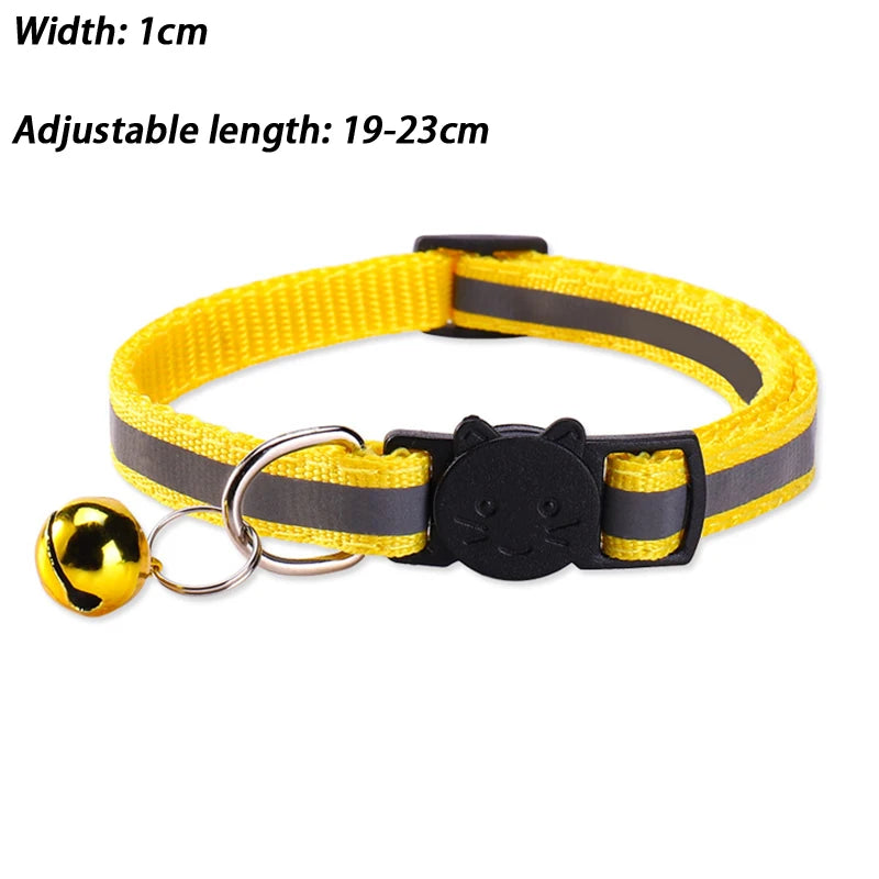 Round Ear Cat Dog Collar Glowing Pet Reflective Safety Buckle Bell Qme Yellow one size
