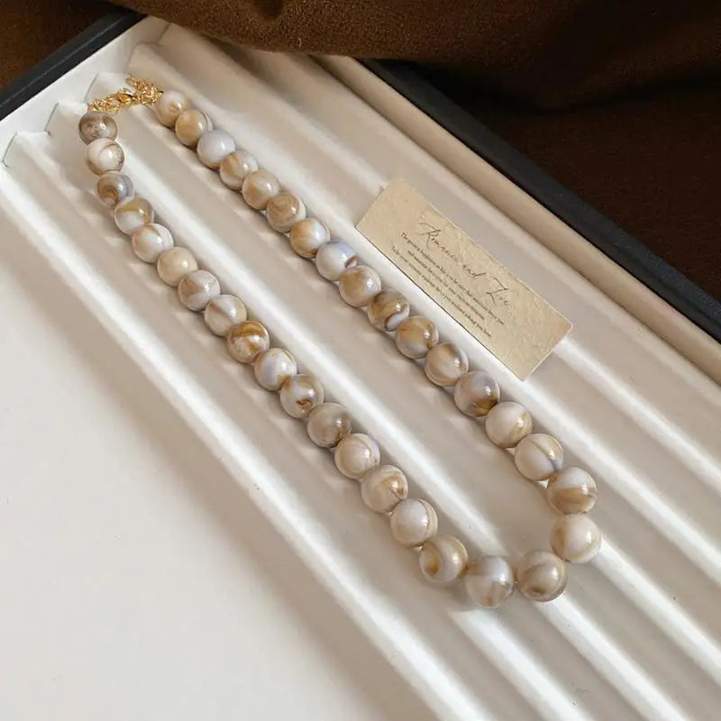 Colorful Round Beads Collarbone Chain Vintage Elegant Acrylic Bead Choker Necklace Luxury Charm Bohemian Clavicle Jewelry Qme A6