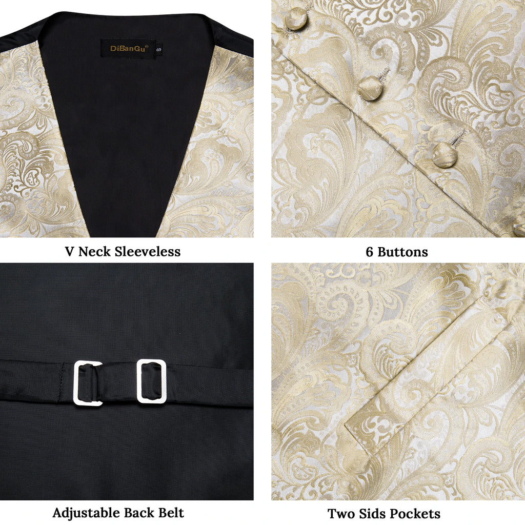 Men's Suit Vest Bowtie Formal Waistcoat Necktie Pocket Square Perfect Qme