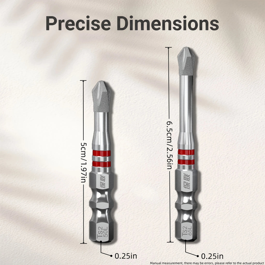 2pcs Diamond Anti-Slip PH2 Screwdriver Bits, 50mm+65mm, S2 Steel, Magnetic High Hardness, Fits 1/4" Hex Shank Impact Drills Qme