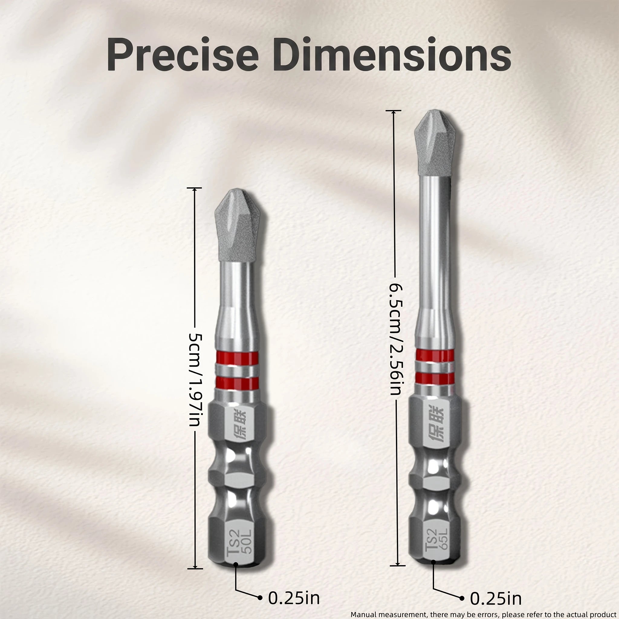 2pcs Diamond Anti-Slip PH2 Screwdriver Bits, 50mm+65mm, S2 Steel, Magnetic High Hardness, Fits 1/4" Hex Shank Impact Drills Qme