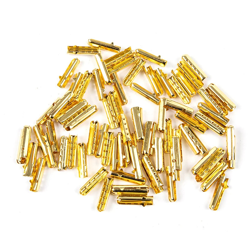50 Metal Shoelace End Clips DIY Repair Replacement Parts Qme Gold