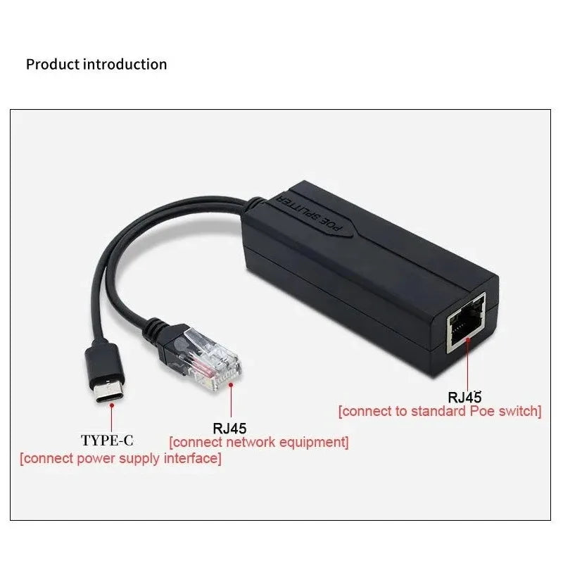 USB Type-C POE Splitter 48V to 5V 100/1000Mbps Network Device Power Supply Module Splitter for IP Camera Router Qme