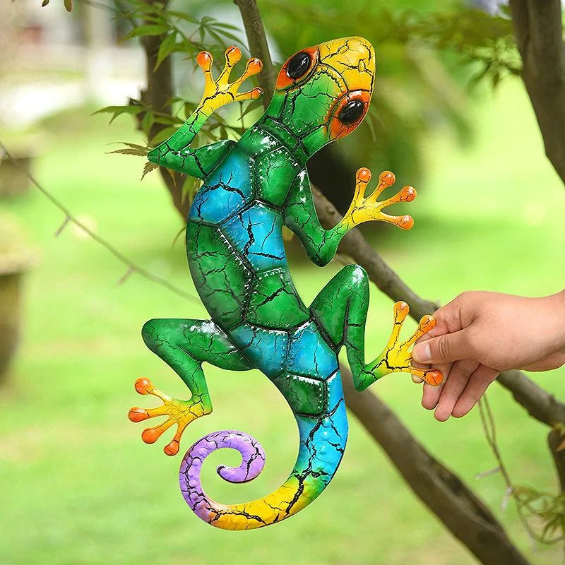 Metal Gecko Yard Garden Decoration for Outdoor Statues Home-garden Wall Decor Miniature Accessories Sculpture Lizard Ornaments Qme