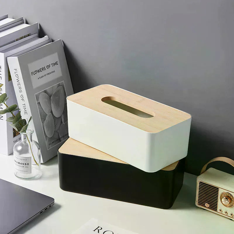 Luxurious Bamboo Rectangular Tissue Box Cover Waterproof Elegant Qme