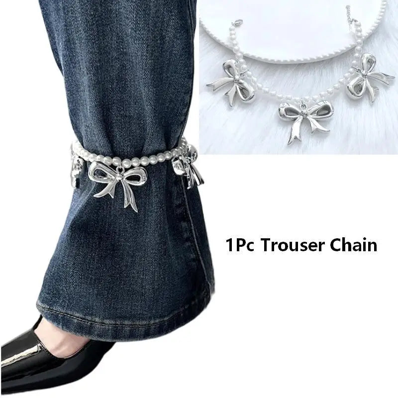 Heart Bow Charm Anklet Trouser Chain Imitation Pearl Beaded Ankle Chain Adjustable Foot Jewelry Women Girls Fashion Accessories Qme A2