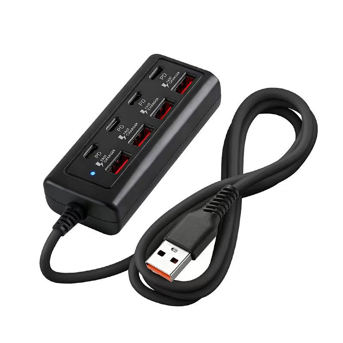 8-Terminal Station Fast Charging USB Hub Equipped 4 PD Ports 25W Qme black