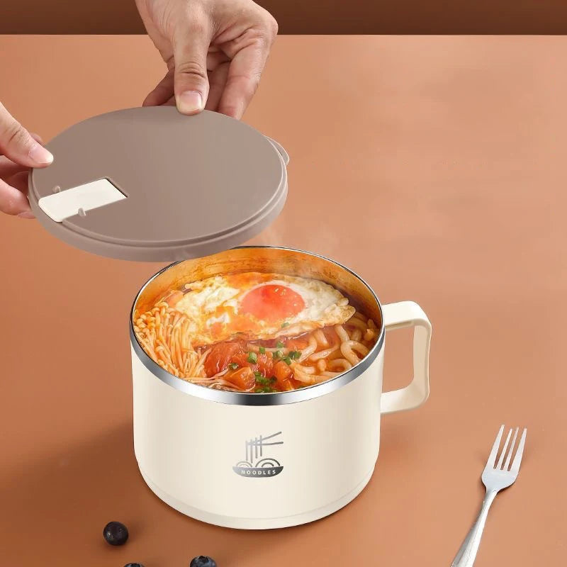 304 Stainless Steel Foam Bowl Large Capacity Double-Layer Anti-Scald Lunch Box With Tableware/Lid Can Drain Ramen Bowl Qme