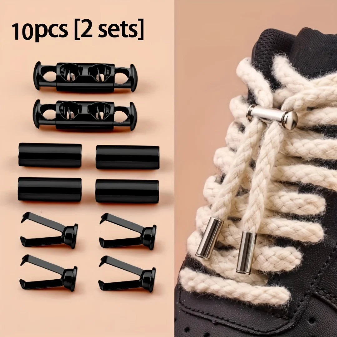 10Pcs/2set Spring Buckle No Lace Rope Lock - No Installation, for shoelaces, hoodies, jackets, pants and cable finishing Qme 10pcs Black