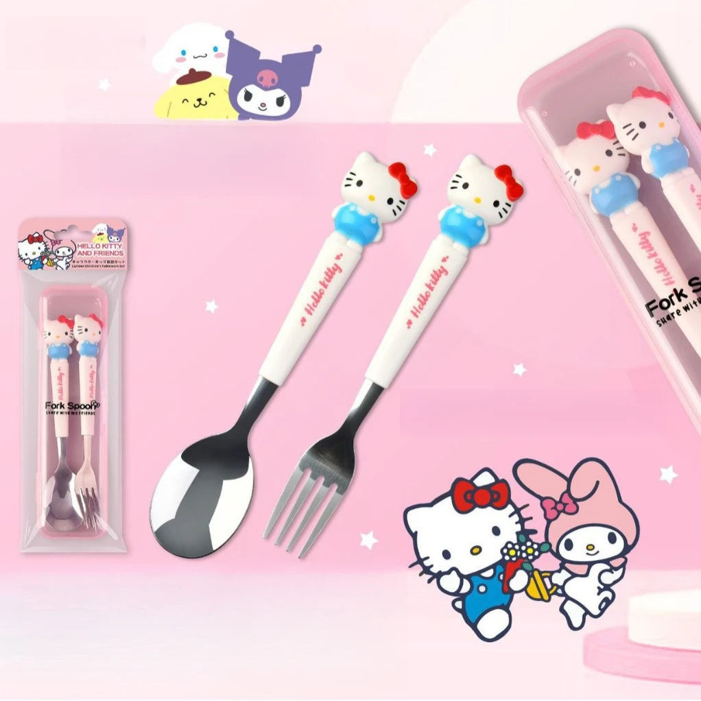 Hello Kitty Kuromi 304 Stainless Steel Cutlery Set Cute Cartoon Portable Cutlery Set with Chopsticks and Spoon Qme 1