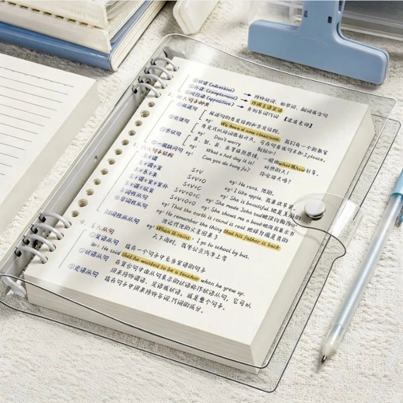 60 sheets of 120-page transparent soft leather loose-leaf notebooks with detachable ring covers and horizontal lines A5 Qme white A5