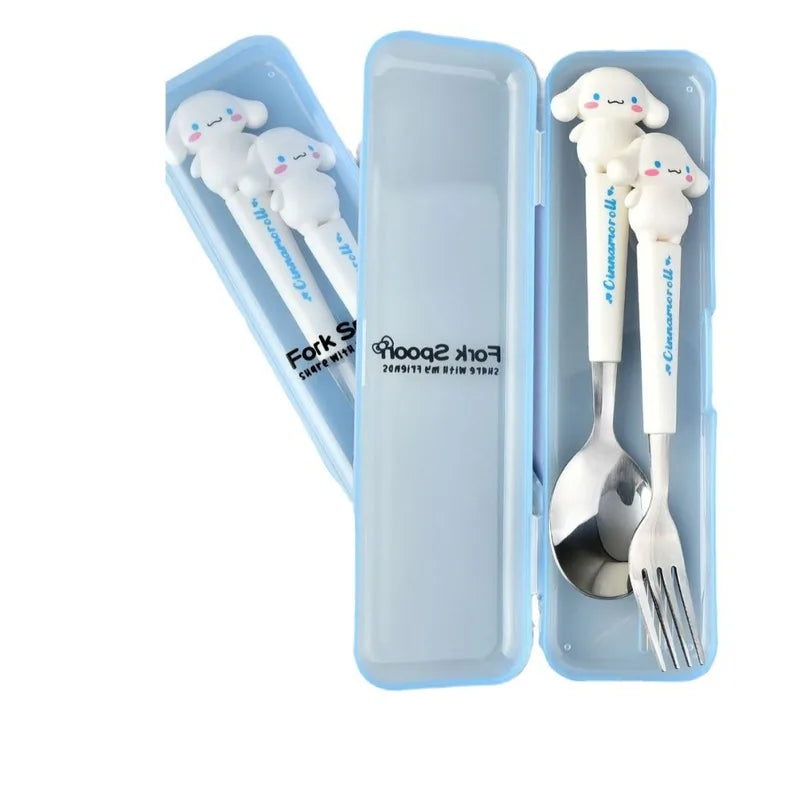 Hello Kitty Kuromi 304 Stainless Steel Cutlery Set Cute Cartoon Portable Cutlery Set with Chopsticks and Spoon Qme
