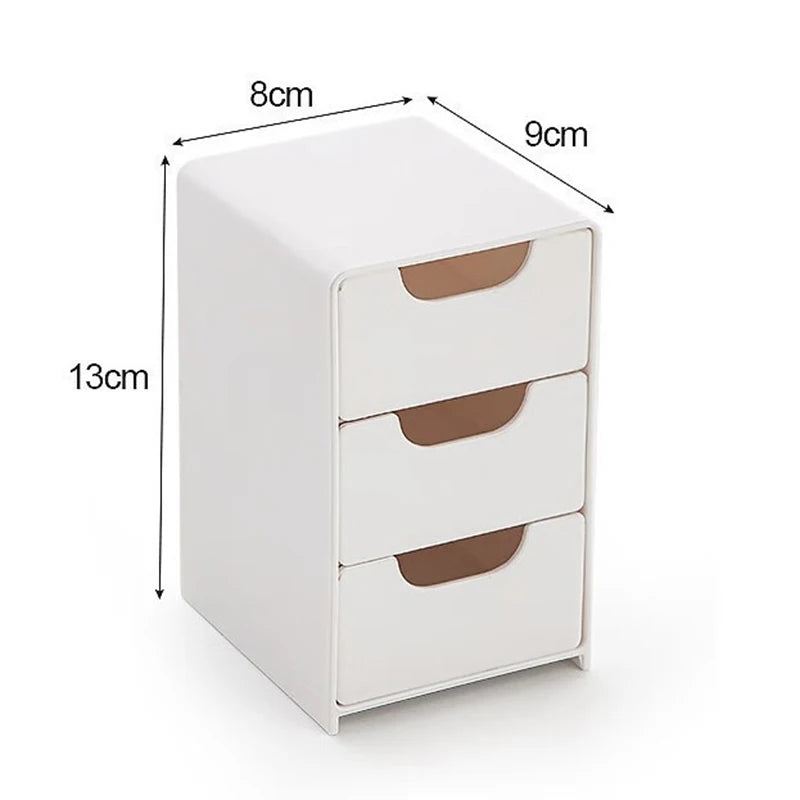 3-Tier Cosmetic Storage Box Organizer With Drawers Multifunctional Countertop Storage For Jewelry Office Supplies Qme White