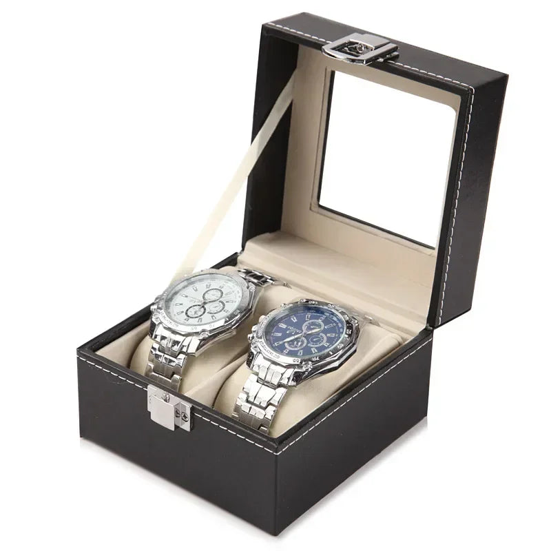 Hot Sale PU Leather Display Storage Collection Organizer watch box Case With Glass Top Slot Men Watch Bracket Display Box Gifts Qme 2