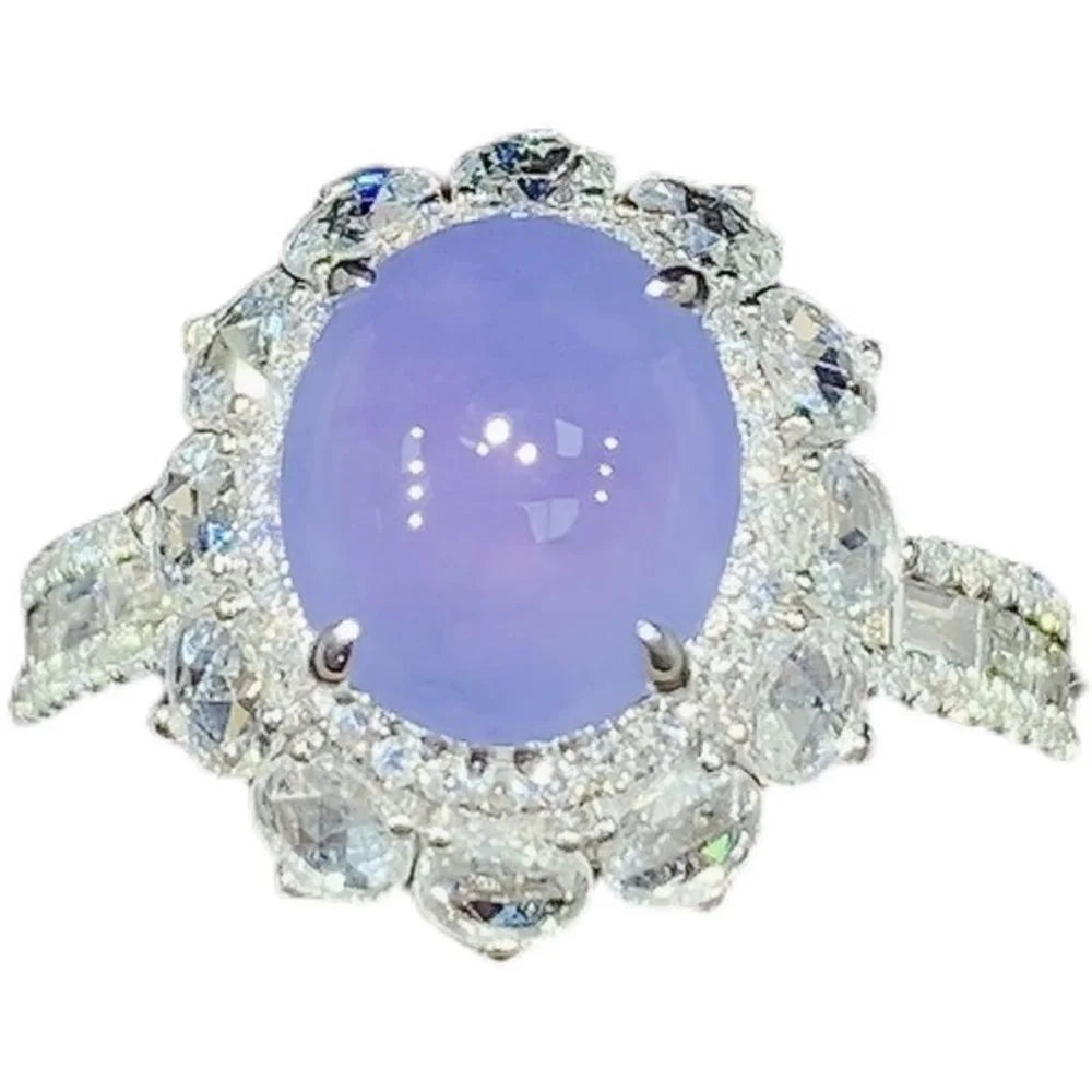 Imitation Natural Jade Marrow Purple Luo Ice Seed Zircon Ring Plated with S925 Silver Luxury Banquet Sparkling Jewelry Ring Qme