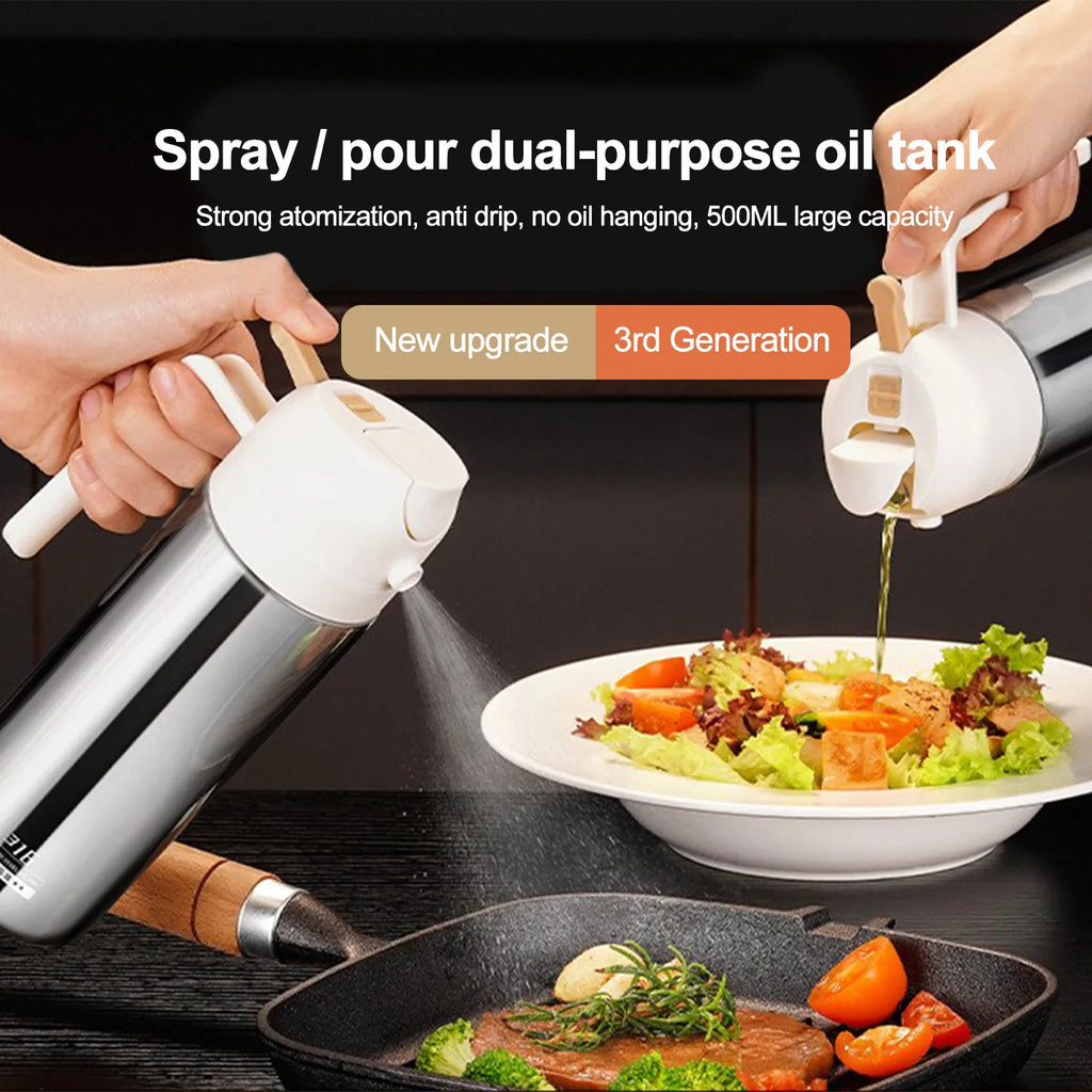 Stainless Steel Oil Sprayer Spray Pouring Double Purpose Spray Oil Bottle Spray Leak Proof Household Soy Sauces Vinegar Storage Qme